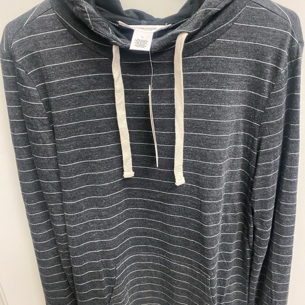 Workshop Republic Clothing Black and Cream Striped Hoodie